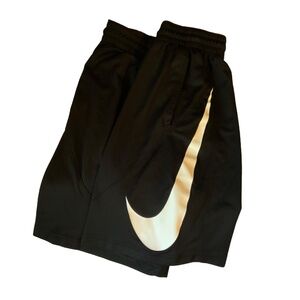 Nike Men's Dry-Fit Black Shorts with White Swoosh on the Side